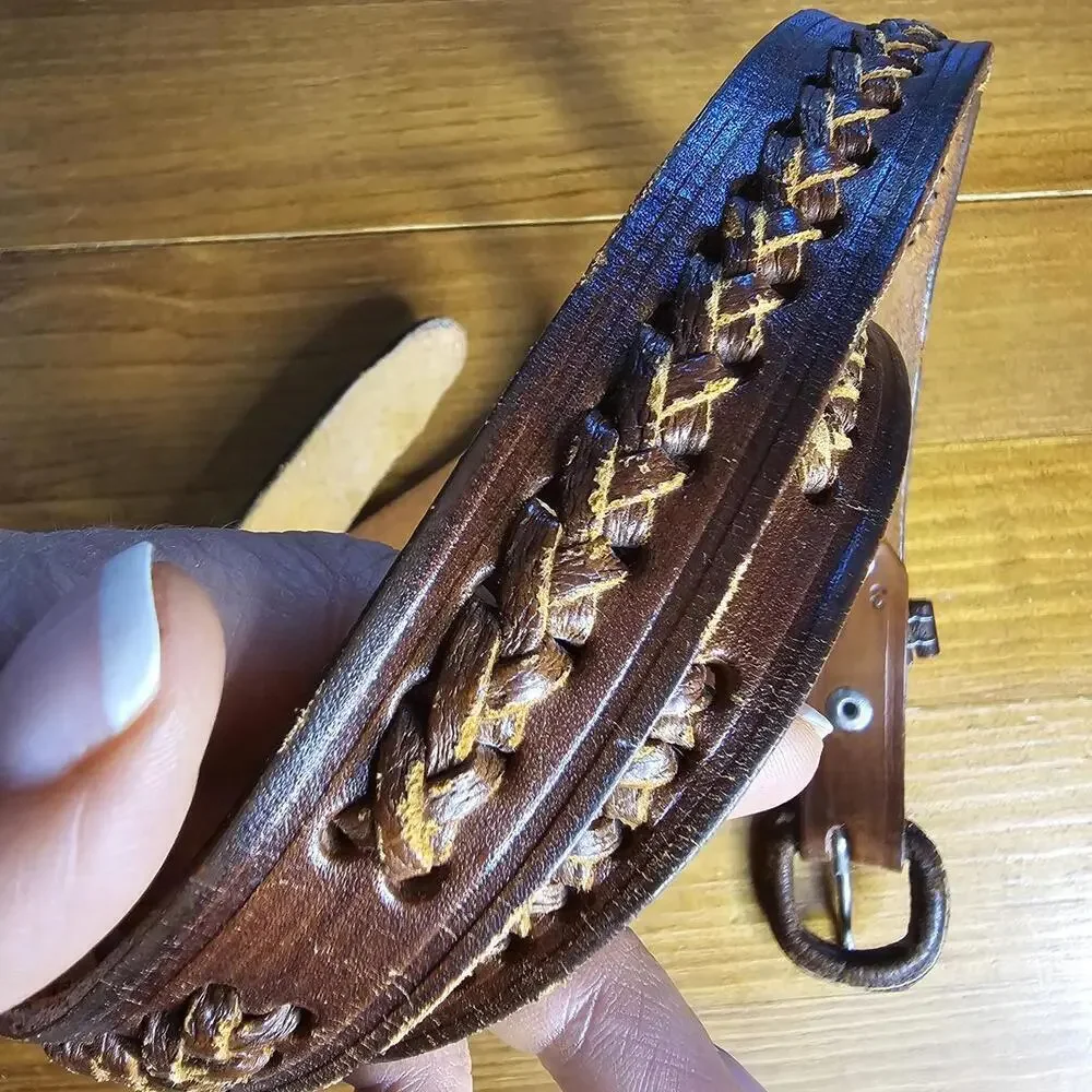 Brown Leather Belt with Round Buckle